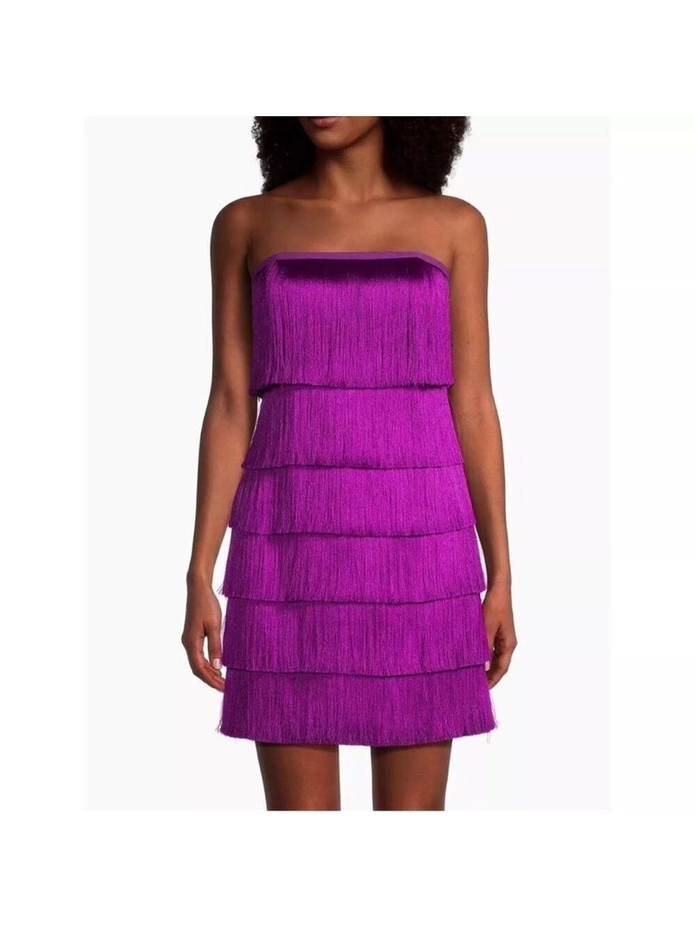 NEW Milly Nuoir Metallic Fringe Strapless Mini Dress Fuchsia Purple Size 8